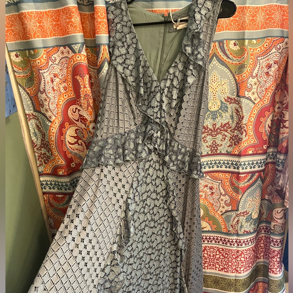 Anthropologie Lace Tiered Long-Sleeve Dress in Light Sage Green
